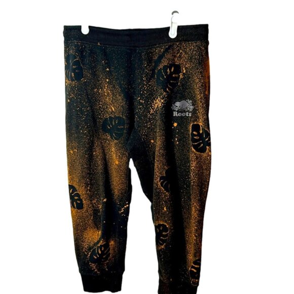 Roots Black Joggers Handpainted Leaf Pattern Medium - Picture 2 of 7